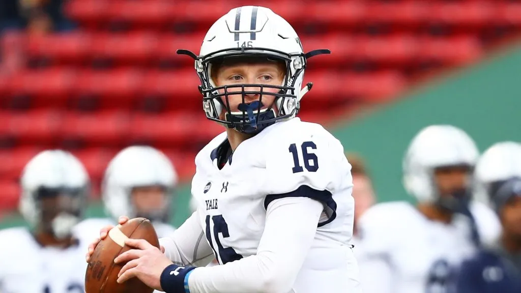 Griffin O’Connor #16 of the Yale Bulldogs looks to throw the ball in 2018. (Source: Adam Glanzman/Getty Images)