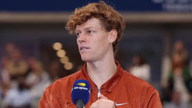 Jannik Sinner speaks after losing to Carlos Alcaraz a the US Open final.