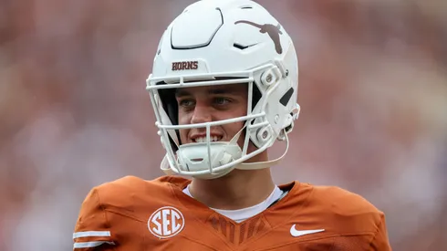Arch Manning at Darrell K Royal-Texas Memorial Stadium on September 06, 2025 in Austin, Texas.