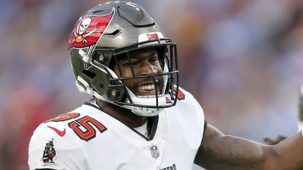 Jamel Dean #35 of the Tampa Bay Buccaneers