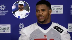 Abdul Carter #51 of the New York Giants and Dak Prescott #4 of the Dallas Cowboys.