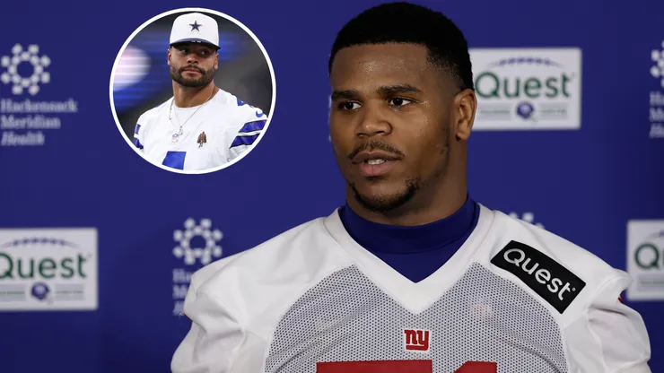 Abdul Carter #51 of the New York Giants and Dak Prescott #4 of the Dallas Cowboys.