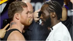 Undisputed super middleweight champion Canelo Alvarez (L) and Terence Crawford face off.