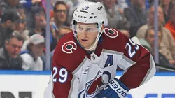 Nathan McKinnon #29 of the Colorado Avalanche skates with the puck.