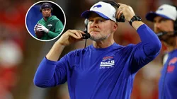 Buffalo Bills head coach Sean McDermott looks on and Justin Fields #7 of the New York Jets.