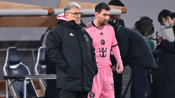 Gerardo Martino and Lionel Messi of Inter Miami during a friendly game.