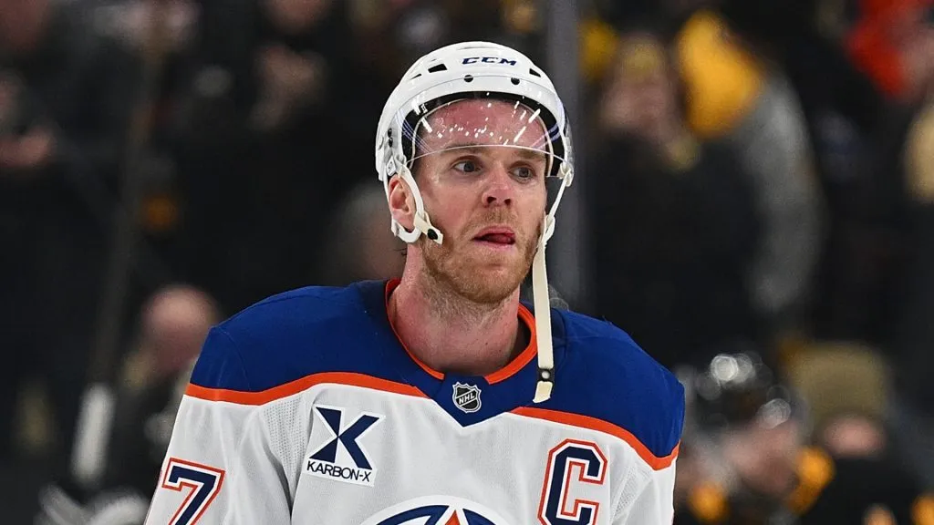 Connor McDavid walking off the ice