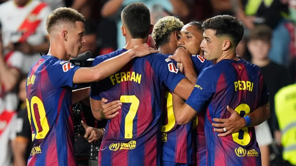 FC Barcelona stars celebrating a goal