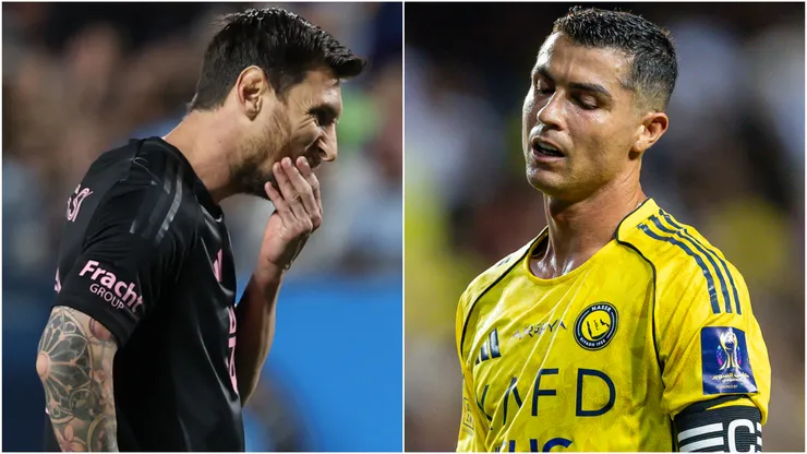 Lionel Messi #10 of Inter Miami CF and Cristiano Ronaldo of Al-Nassr.