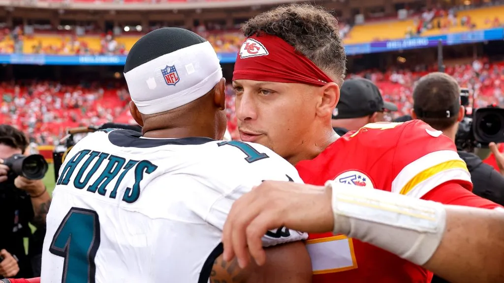 Jalen Hurts with Patrick Mahomes