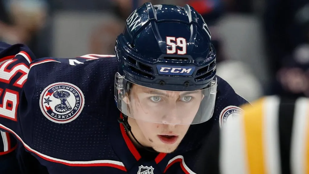 Yegor Chinakhov waiting for a faceoff