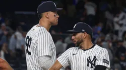 Jose Caballero #72 and Aaron Judge #99 after defeating the Washington Nationals.