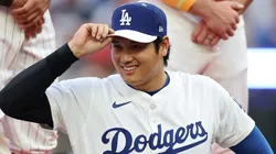 Shohei Ohtani #17 of the Los Angeles Dodgers is introduced.