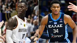 Dennis Schroder of Germany and Giannis Antetokounmpo of Greece.