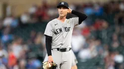 Luke Weaver #30 of the New York Yankees reacts.
