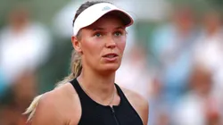 Caroline Wozniacki of Denmark looks on during Roland Garros.