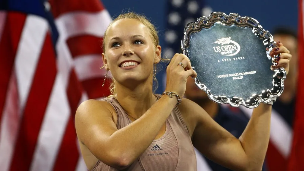 Caroline Wozniacki of Denmark poses with her trophy after the 2009 US Open final. (Julian Finney/Getty Images)