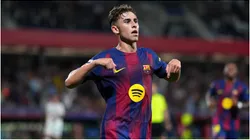 Fermin Lopez of FC Barcelona celebrating a goal in Estadi Johan Cruyff.