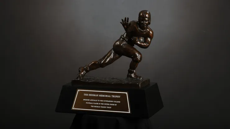 A detailed view of the Heisman Memorial Trophy on January 05, 2021.