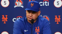 Manager Carlos Mendoza of the New York Mets speaks to media.