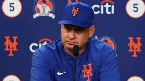 Manager Carlos Mendoza of the New York Mets speaks to media.