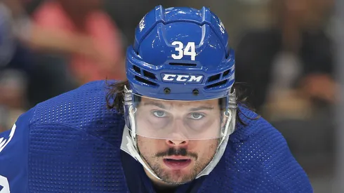 Maple Leafs captain Auston Matthews before a face-off.