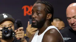 Terence Crawford arrives onstage for a ceremonial weigh-in.