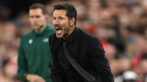 Diego Simeone, Head Coach of Atletico de Madrid, reacts against Liverpool.