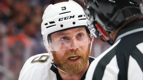 Sam Bennett at Rogers Place on June 04, 2025 in Edmonton, Alberta, Canada.