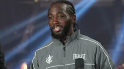 Terence Crawford celebrates after defeating Canelo Alvarez.