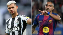 Bruno Guimaraes of Newcastle United and Raphinha of FC Barcelona.