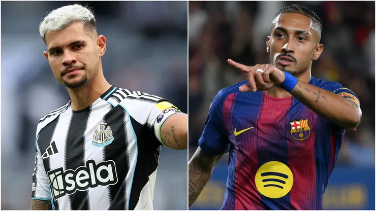 Bruno Guimaraes of Newcastle United and Raphinha of FC Barcelona.