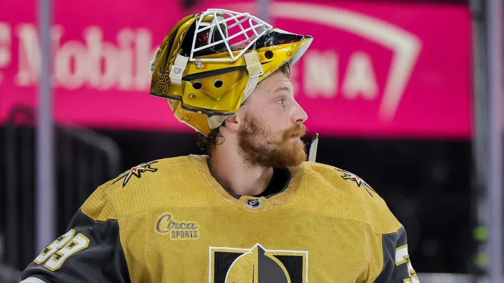 Laurent Brossoit during a game with the Vegas Golden Knights