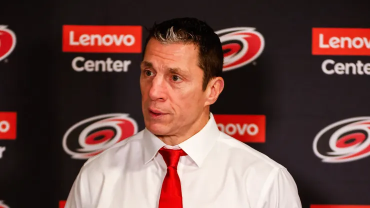 Rod Brind'Amour at Lenovo Center on January 09, 2025 in Raleigh, North Carolina.