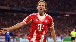 Harry Kane of Bayern Munich celebrates scoring against Chelsea.
