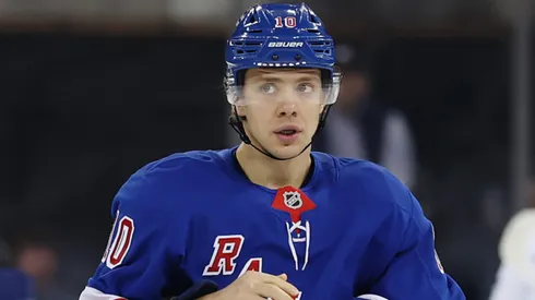 Artemi Panarin takes the ice with the New York Rangers.