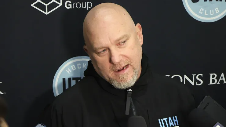 Head coach André Tourigny of the Utah Hockey Club speaks with the media.