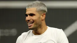 Carlos Alcaraz reacts during a practice session.