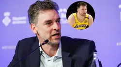 Pau Gasol, basketball legend, Olympic medalist, NBA champion and Luka Doncic #77 of the Los Angeles Lakers.