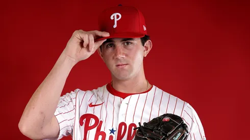 Andrew Painter poses for a portrait during the Phillies Photo Day on February 20, 2025 in Florida.