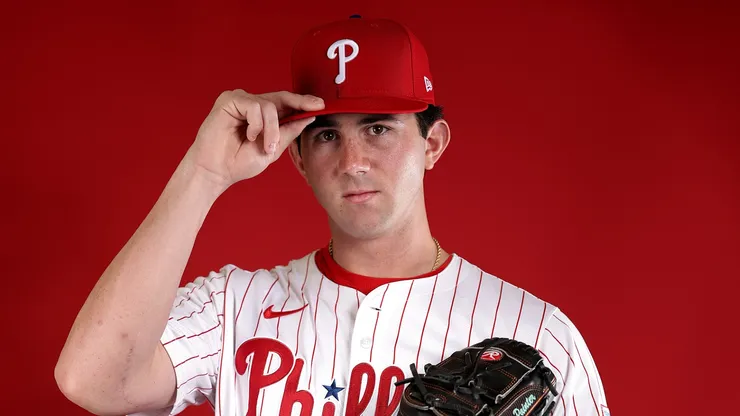 Andrew Painter poses for a portrait during the Phillies Photo Day on February 20, 2025 in Florida.