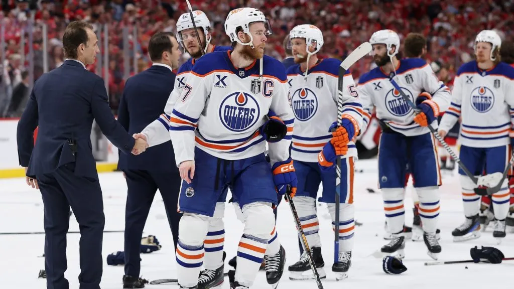 Connor McDavid #97 of theOilers reacts after being defeated in Game Six of the 2025 Stanley Cup. (Photo by Christian Petersen/Getty Images)