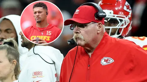 Head coach Andy Reid of the Kansas City Chiefs and quarterback Patrick Mahomes #15.