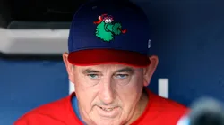 Rob Thomson speaks with the media before a game vs the Dodgers on September 15, 2025 in California.