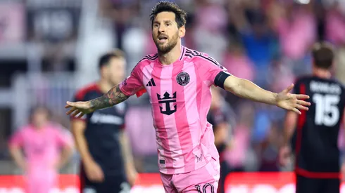 Lionel Messi celebrates a goal for Inter Miami.