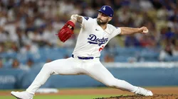 Tanner Scott #66 of the Los Angeles Dodgers pitches.