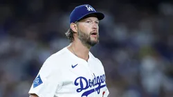 Clayton Kershaw reacts after striking out Rafael Devers the Giants on September 19, 2025 in Los Angeles.