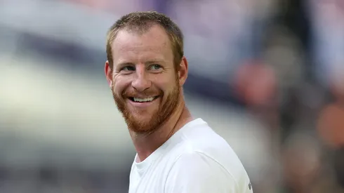 Carson Wentz looks on before the game vs the Bengals on September 21, 2025 in Minneapolis.