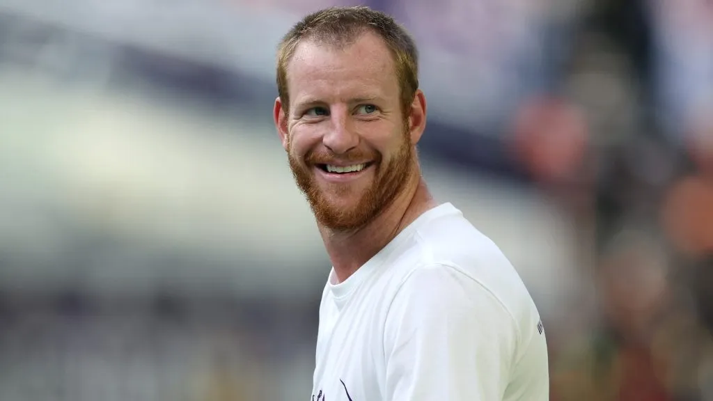 Carson Wentz #11 of the Minnesota Vikings looks on before a game in 2025. (Source: David Berding/Getty Images)