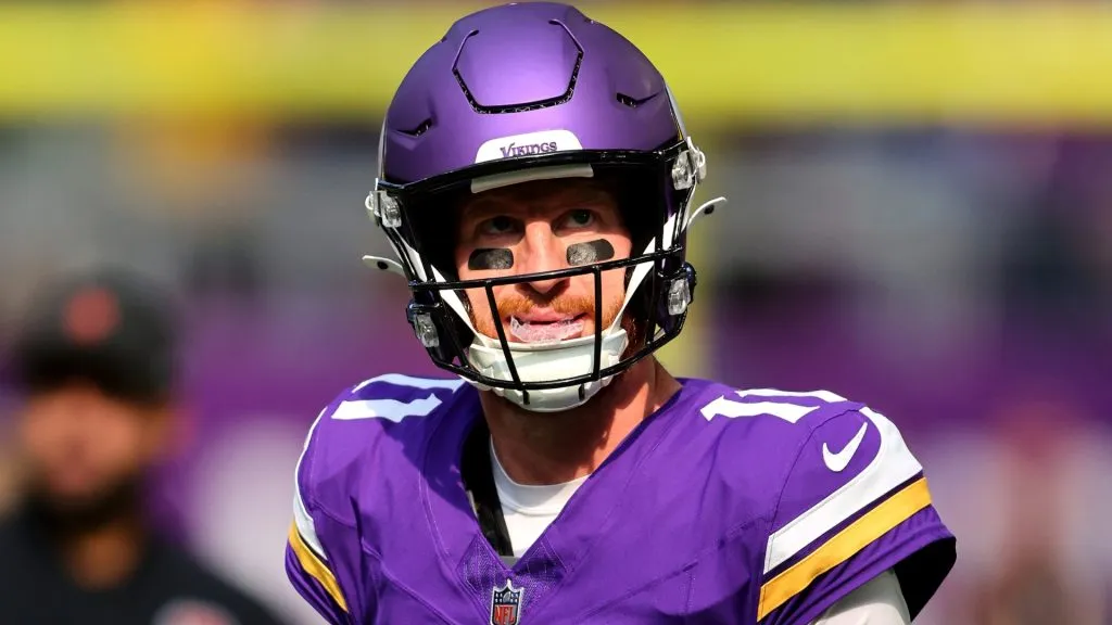 Carson Wentz #11 of the Minnesota Vikings looks on before a game in 2025. (Source: Adam Bettcher/Getty Images)